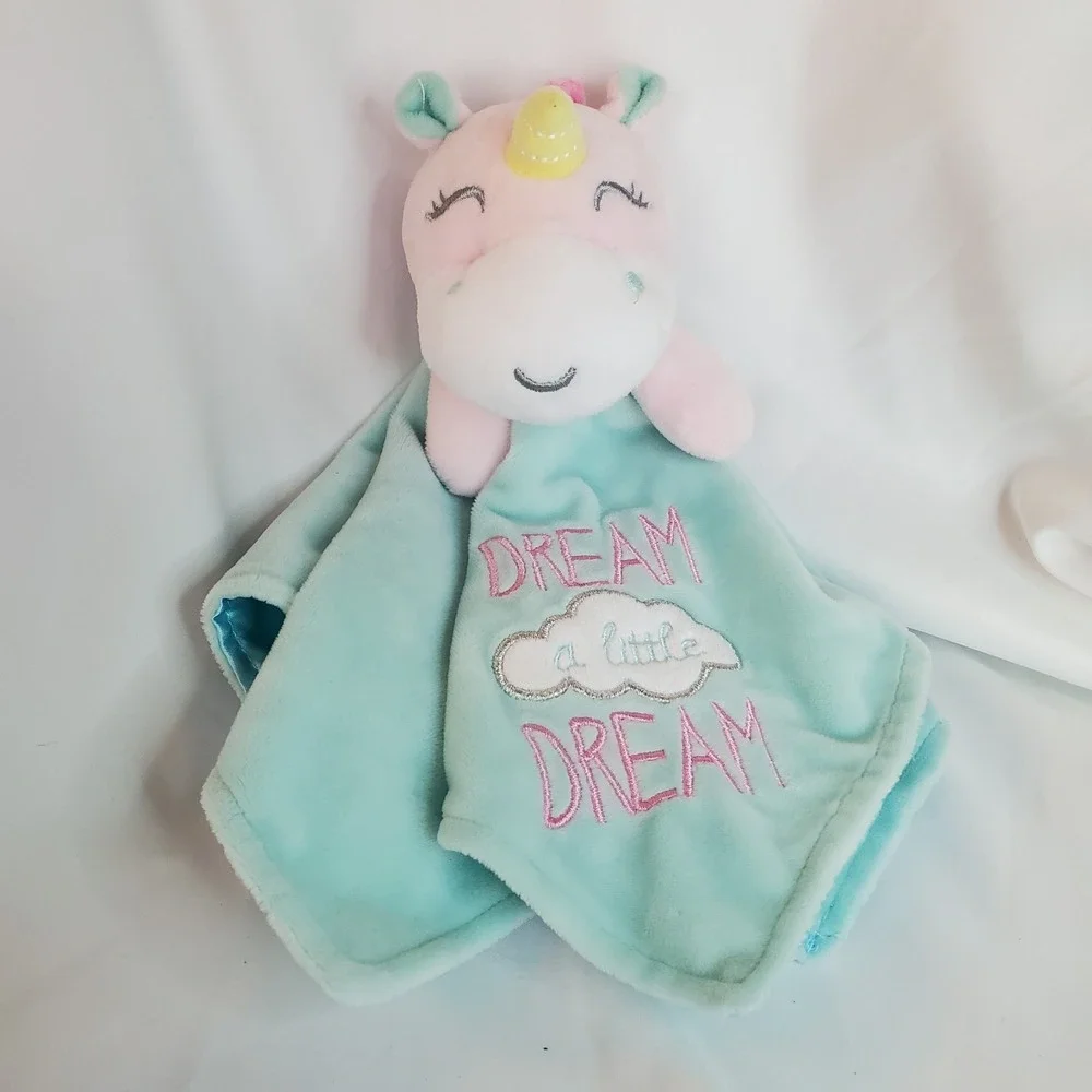 BABY STARTERS 2017 PINK UNICORN DREAM TEAL SECURITY BLANKET STUFFED ANIMAL PLUSH